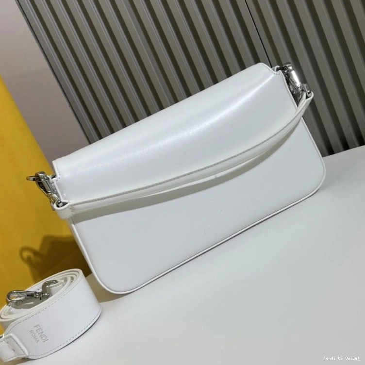 Affordable HOT Fendi Tiffany In White Baguette Smooth Bag Medium Leather 0804